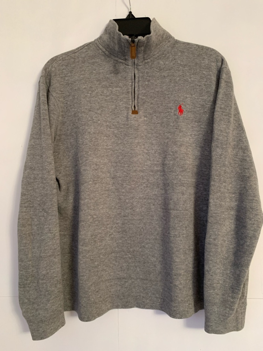 Ralph Lauren Gray Quarter-Zip Sweater with Red Pony